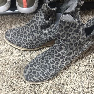 Buckle Gray Leopard Suede Ankle Booties